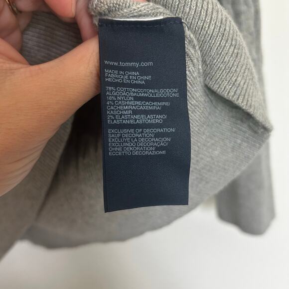 Tommy Hilfiger Cotton + Cashmere grey V neck sweater Preppy Light Academia - Picture 5 of 10